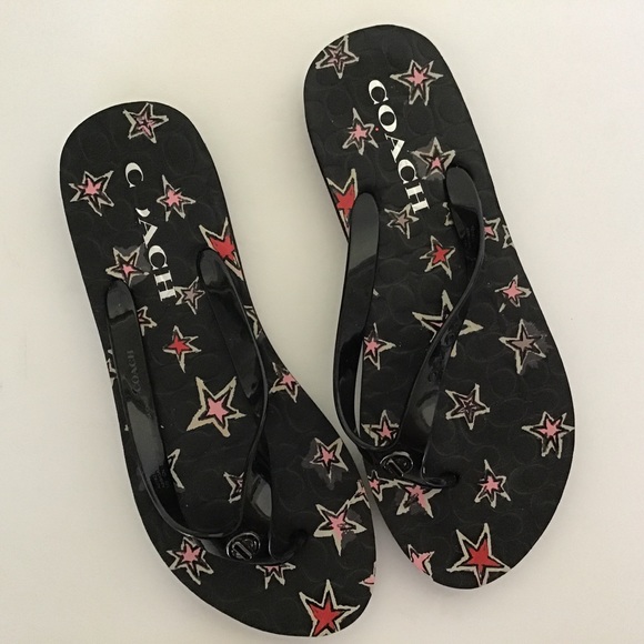 COACH ABBIGAIL BLACK STAR PATTERN FLIP FLOPS 5/6 - Picture 2 of 12